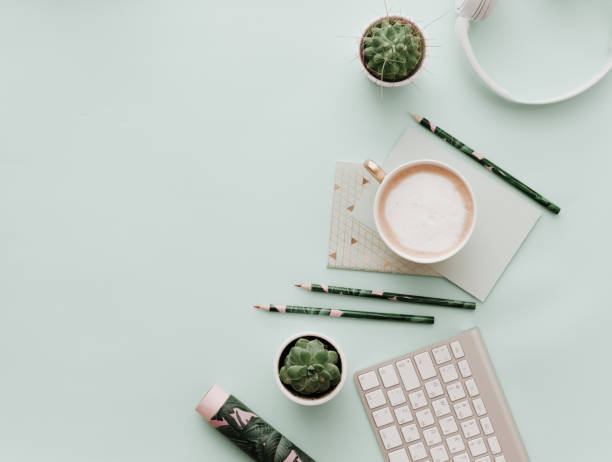 istock Workspace for Designers, Bloggers with Coffee Cup and Keyboard 914687076