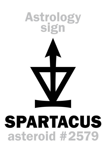 ilustraciones, imágenes clip art, dibujos animados e iconos de stock de alfabeto de la astrología: espartaco, asteroide #2579. jeroglíficos de carácter signo (solo símbolo). - spartacus