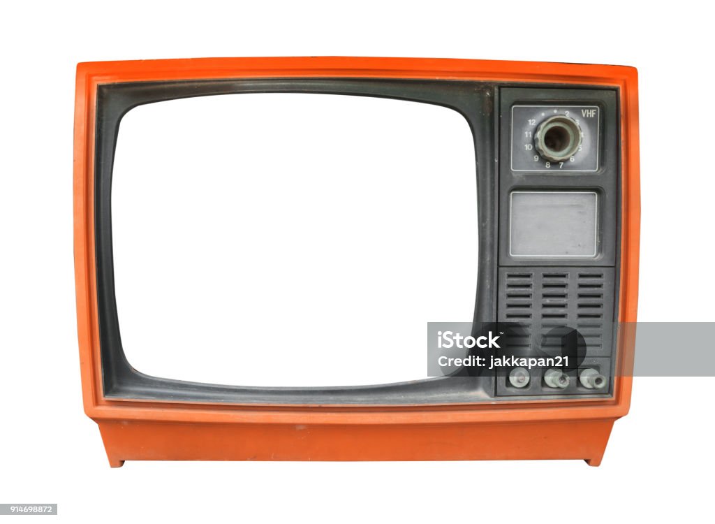 Retro TV Retro television - old vintage TV with frame screen isolate on white with clipping path for object, retro technology Television Set Stock Photo
