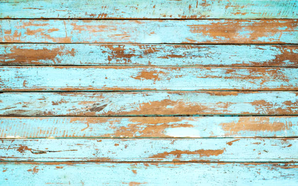 prancha de madeira pintada de azul - driftwood wood weathered plank - fotografias e filmes do acervo