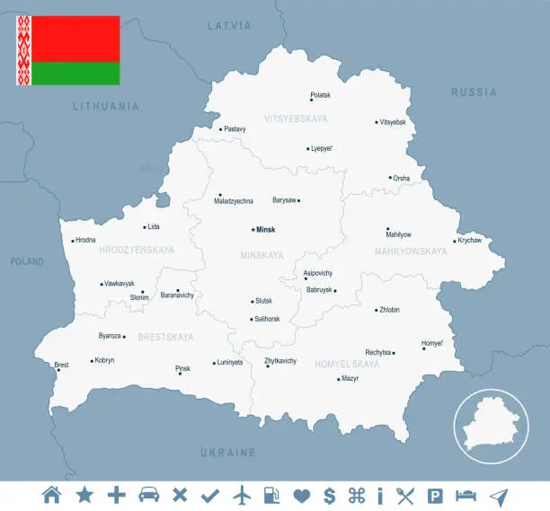 Vector illustration of Belarus - map and flag Detailed Vector Illustration
