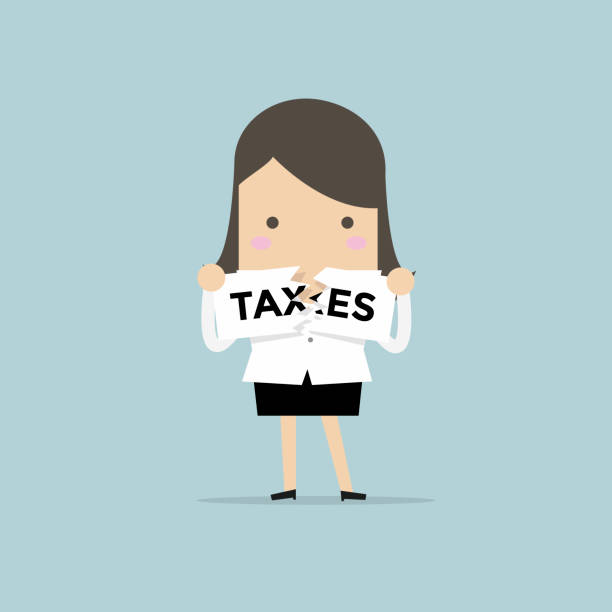 Businesswoman Teared Taxes paper. finance and profit concept. Businesswoman Teared Taxes paper. finance and profit concept. vector teared stock illustrations