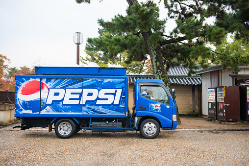 Kyoto, Japan - November 15, 2017 :Pepsi truck delivering drinks at Kyoto, Japan