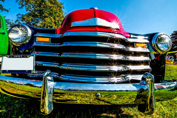 istock 1951 Antique Red Truck with chrome bumper & grill 914732648