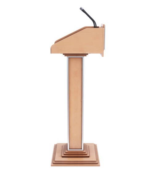 istock Wooden tribune isolated on white background. Side view. 3d rendering. 914733844