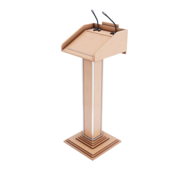istock Wooden tribune isolated on white background. 3d rendering. 914733850