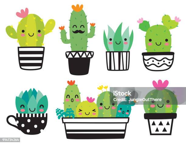 Cute Succulent Or Cactus Vector Illustration Stock Illustration - Download Image Now - Cactus, Plant, Cartoon