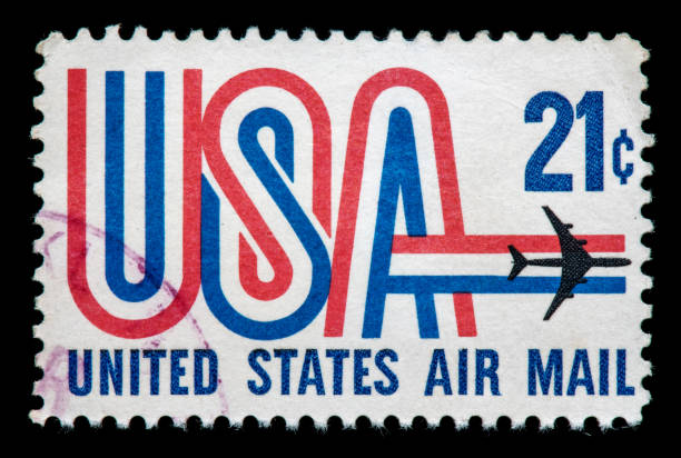 united states air mail postage stamp - old airplane macro horizontal imagens e fotografias de stock