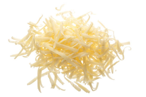 istock grated cheese isolated on white background. Top view 914750332