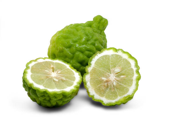 istock Fresh Green Bergamot or Leech Lime fruit slice on white background 914751144