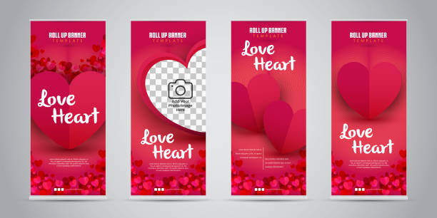 Love Heart Business Roll Up Banner with 4 Variant Designs Vector Illustration. vector art illustration