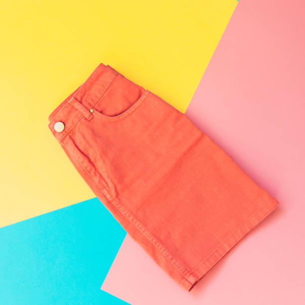 istock orange denim skirt for woman. 914751360