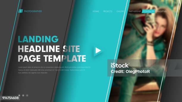Template Header Site With Diagonal Black And Blue Lines And A Place For A Photo Stock Illustration - Download Image Now