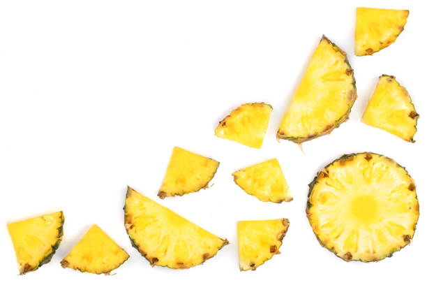 istock Sliced pineapple isolated on white background with copy space for your text. Top view 914764600