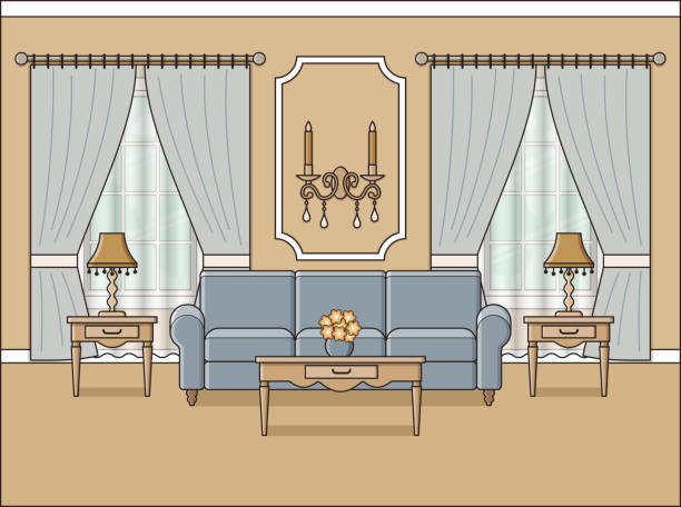Room Interior In Classic Style With Windows Vector Illustration Stock  Illustration - Download Image Now - iStock