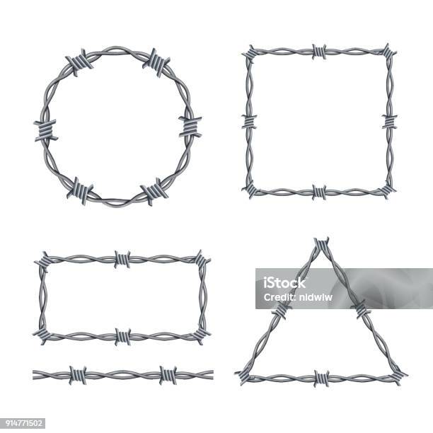 Realistic 3d Detailed Barbed Wire Frames Set Vector Stock Illustration - Download Image Now