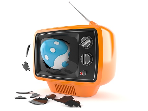 Easter egg inside tv isolated on white background