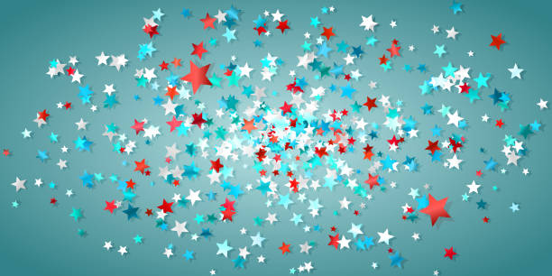 ilustrações, clipart, desenhos animados e ícones de confetti em fundo azul - star shape confetti red nobody