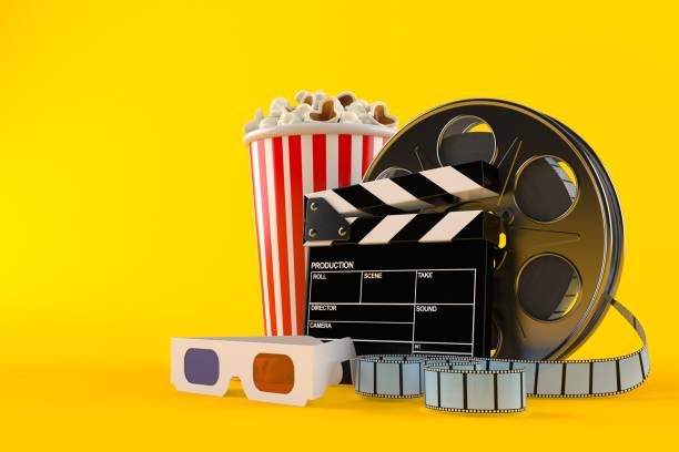 istock Film reel with popcorn and 3d glass 914775060