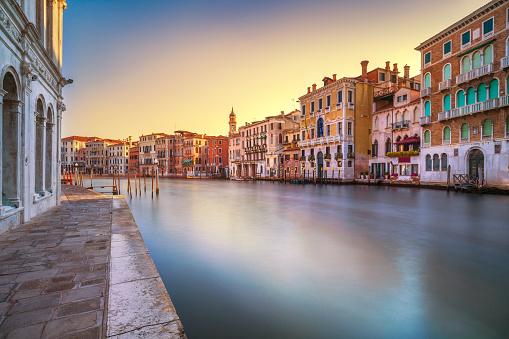 Venice grand canal at sunrise. Long exposure. Italy, Europe.