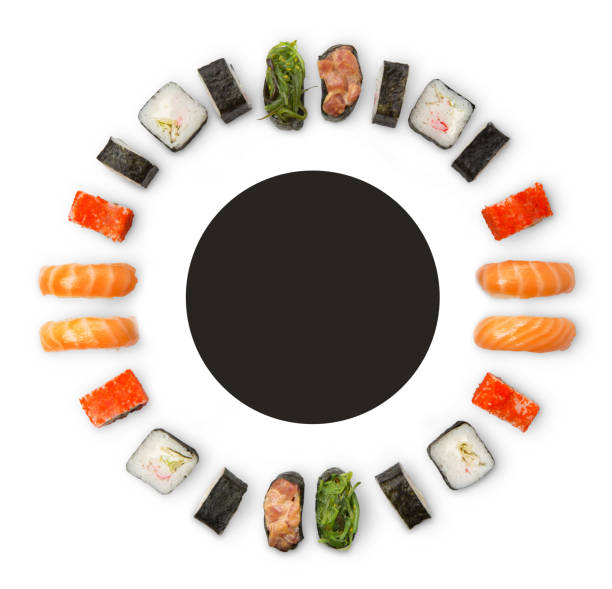 istock Set of sushi, maki and rolls isolated on white background 914779612
