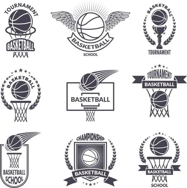 Vector illustration of Sport labels for basketball club. Vector badges for champions