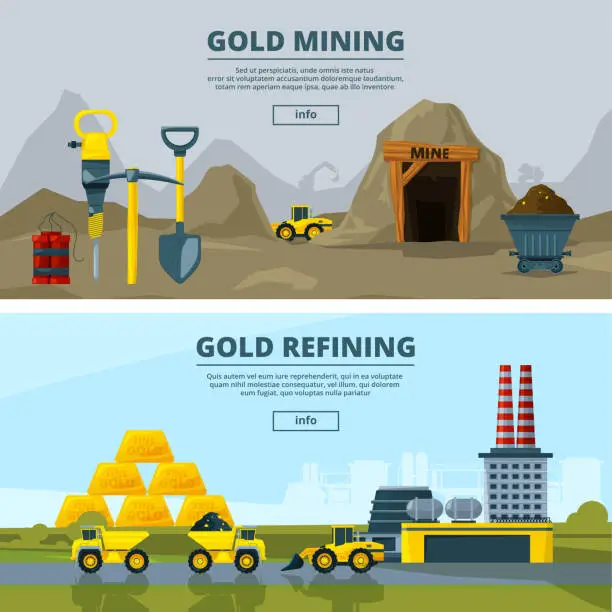 Vector illustration of Vector banners set with illustrations of mining industry
