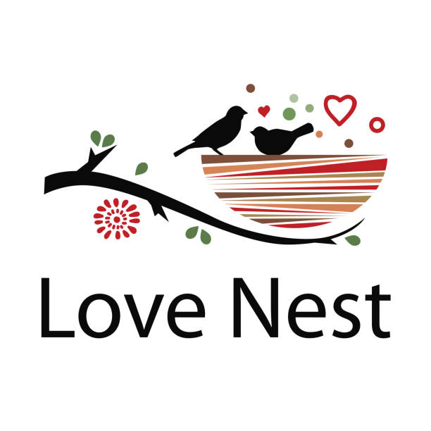 love-nest - bird love decoration flower stock-grafiken, -clipart, -cartoons und -symbole