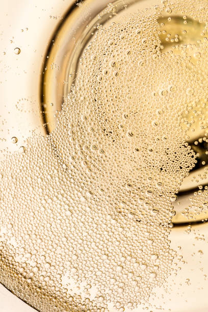 drinks:  tiny bubbles in a glass of champagne (topview) stock photo