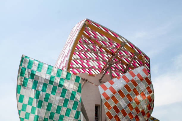 paris, france -  july 22, 2016: details of the louis vuitton foundation building. It is an art museum and cultural center opened in october 2014.