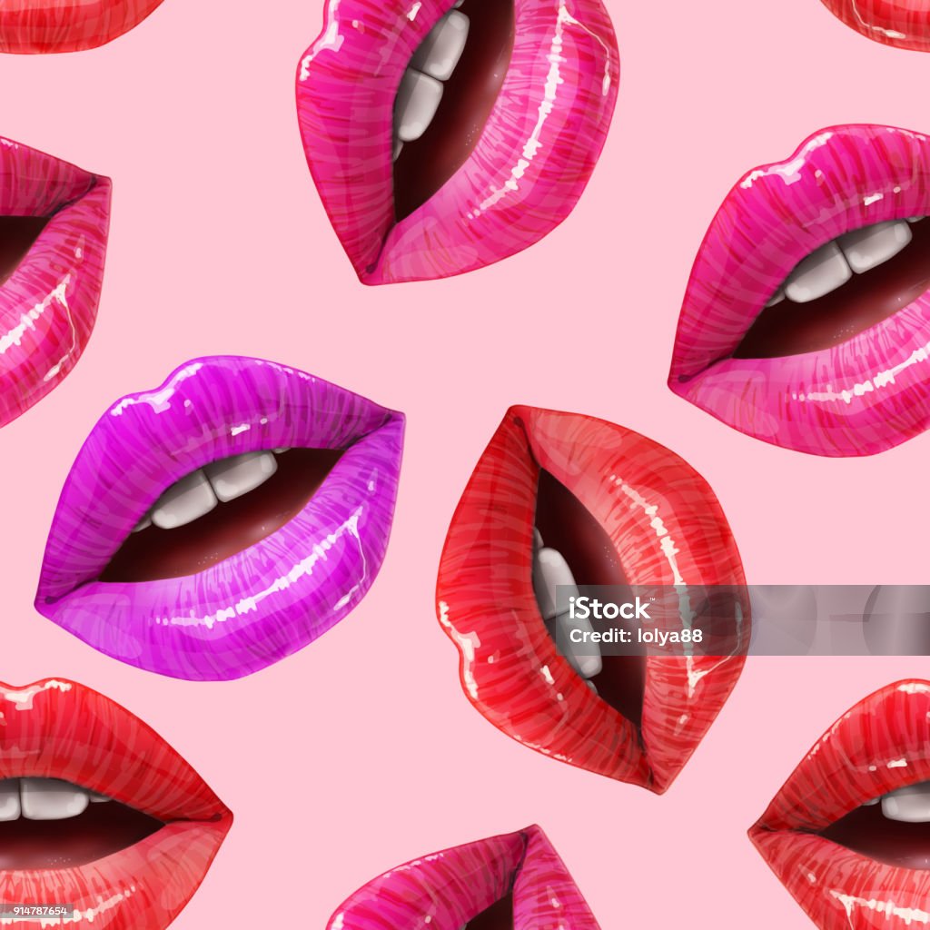 Seamless pattern made of sexy lips Seamless pattern of sexy lips. Vector lipstick or lip gloss 3d realistic design. Fashion illustration Human Lips stock vector