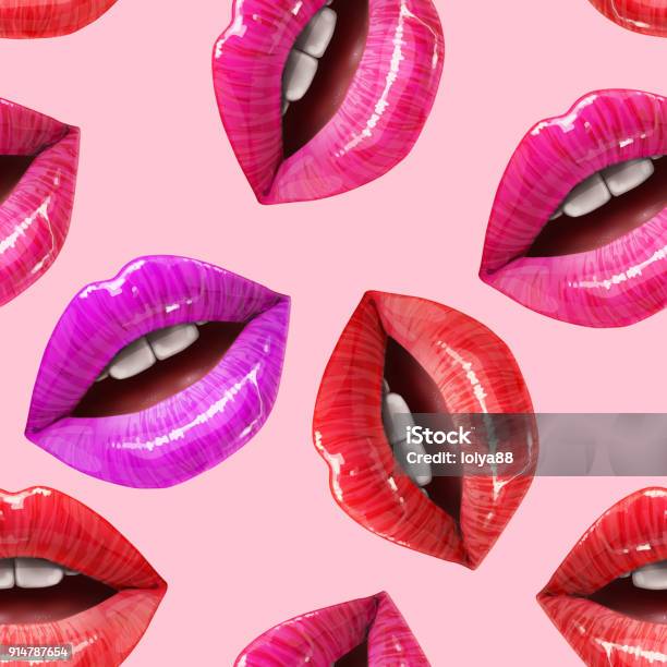 Seamless Pattern Made Of Sexy Lips Stock Illustration - Download Image Now - Human Lips, Lipstick Kiss, Three Dimensional