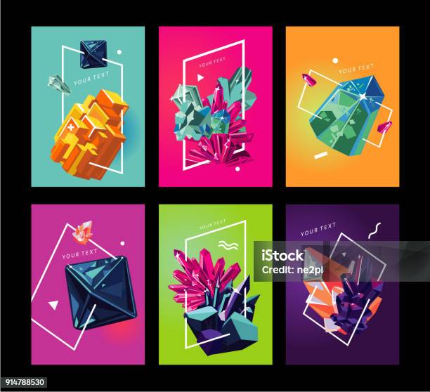 Trendy Poster Collection With Crystals Abstact Covers Set Stock Illustration - Download Image Now