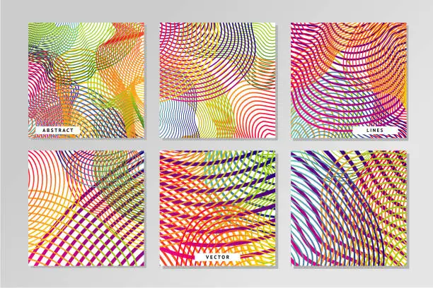 Vector illustration of Abstract vector backrounds set with guilloche mash pattern. Smouth lines.