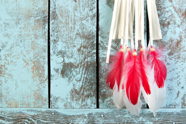 Dream catcher on shabby wooden background