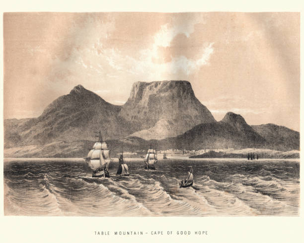 Table Mountain, Cape of Good Hope, 19th Century Vintage engraving of Table Mountain, Cape of Good Hope, 19th Century cape peninsula stock illustrations