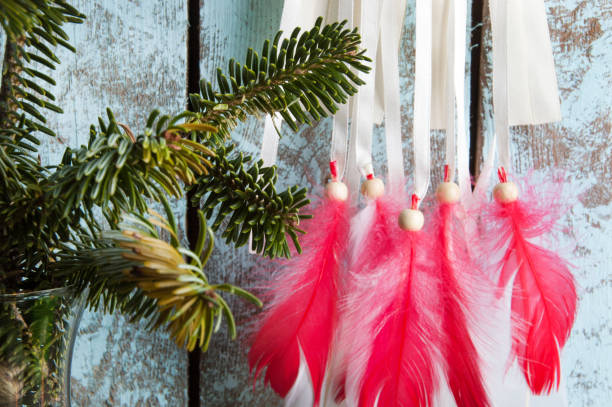 Dream catcher on shabby wooden background