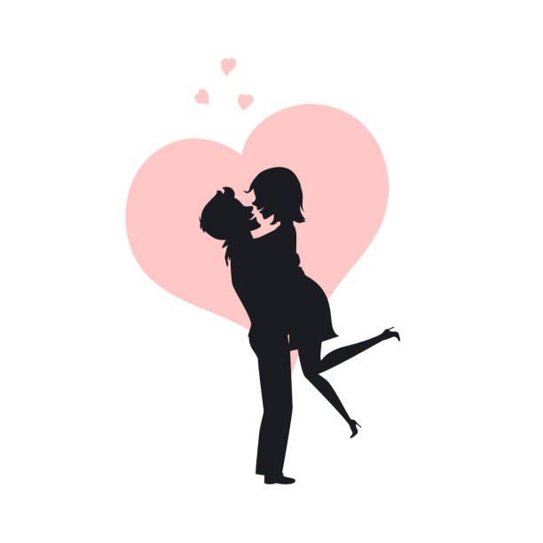 mężczyzna podnoszący kobietę, romantyczna sylwetka pary - kissing child family isolated stock illustrations