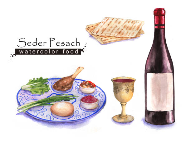 유태인 음식 - seder plate stock illustrations