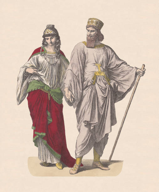 asil medler, antik i̇ran halkının, el-renkli ahşap oyma, c.1880 yayınlandı - girona stock illustrations