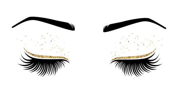 Vector illustration of eyes with long eyelashes Vector illustration of eyes with long eyelashes. For beauty salon, lash extensions maker. lash and brow comb stock illustrations