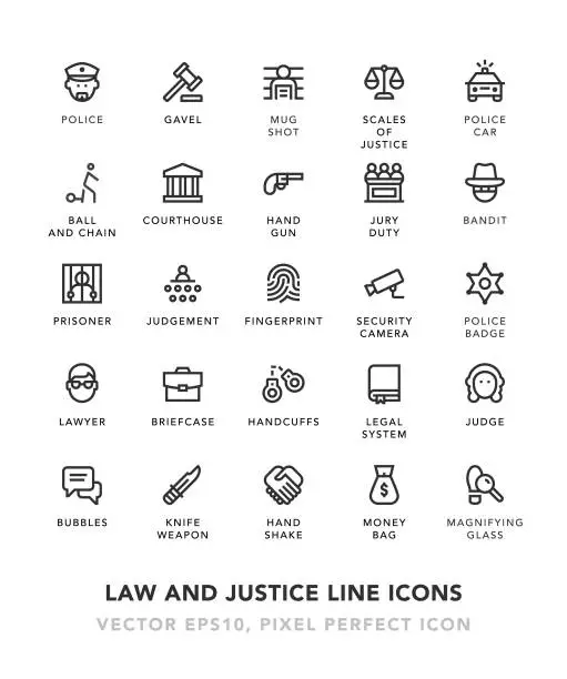 Vector illustration of Law and Justice Line Icons