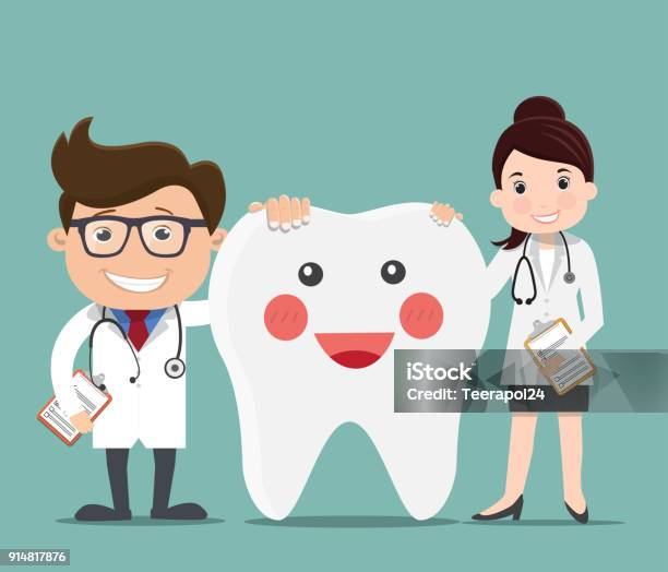Doctor With Happy Healthy Teeth Vector Illustration Stock Illustration - Download Image Now