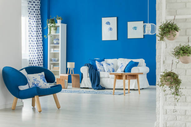 istock Dark blue armchair in flat 914818978