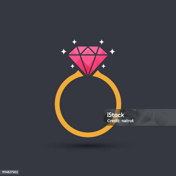 Diamond Engagement Ring Icon Vector Stock Illustration - Download Image Now - Wedding Ring, Engagement Ring, Diamond Ring