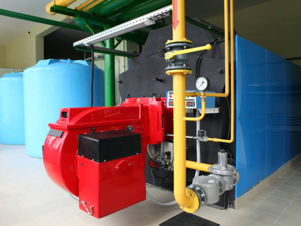 istock Gas steel boiler room 914835266