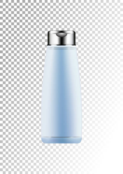 istock Vector empty silver and blue package for cosmetic products tube and bottle for lotion, shower gel, shampoo, hair balm. Realistic mockup of plastic container isolated on white-transparent background. 914835456