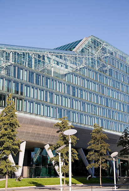 istock Modern office building on street seems like ship 91483577
