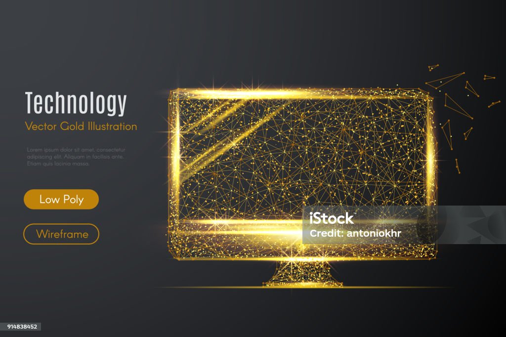 Solid Gold Computer Monitor Monitor Low Poly Gold Stock Illustration - Download Image Now ...