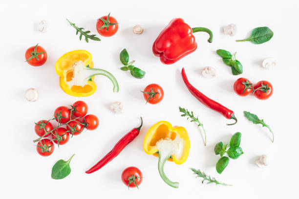istock Healthy food on white background. Flat lay, top view 914839104